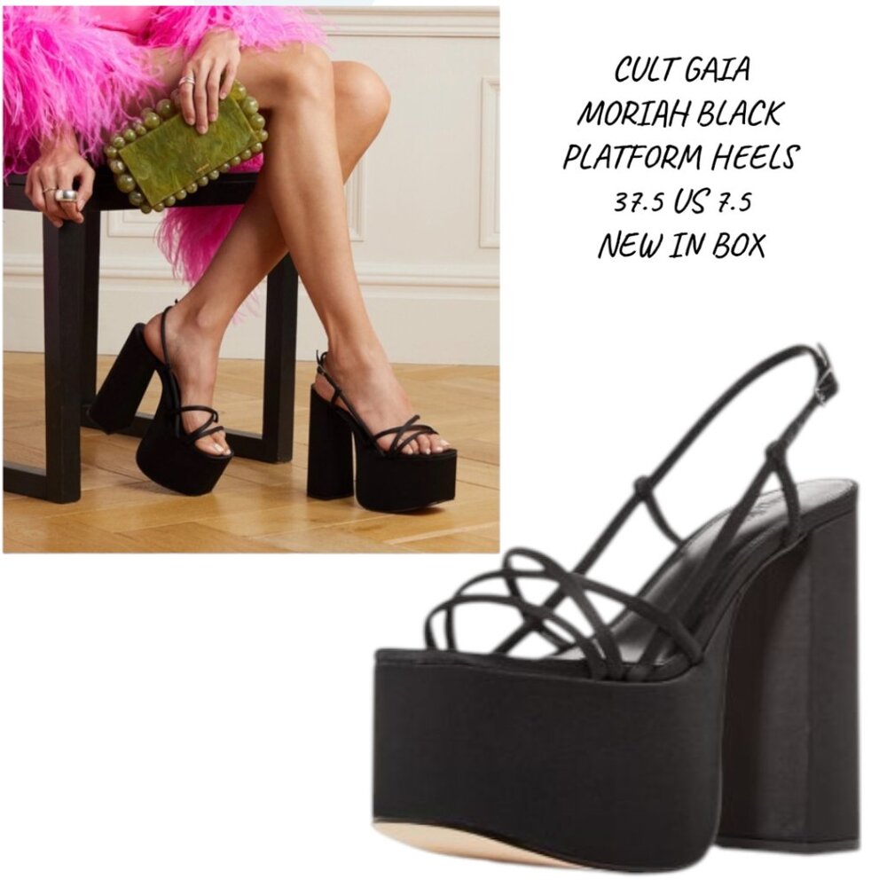 BRAND‎ NEW IN BOX CULT GAIA MORIAH BLACK PLATFORM HEELS SANDALS 7.5/ 37.5